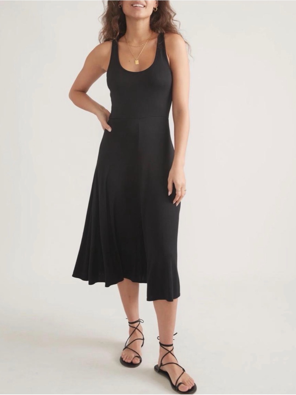 Marine Layer Lexi Ribbed Midi Dress Black Sleeveless Stretch Tank Women’s L